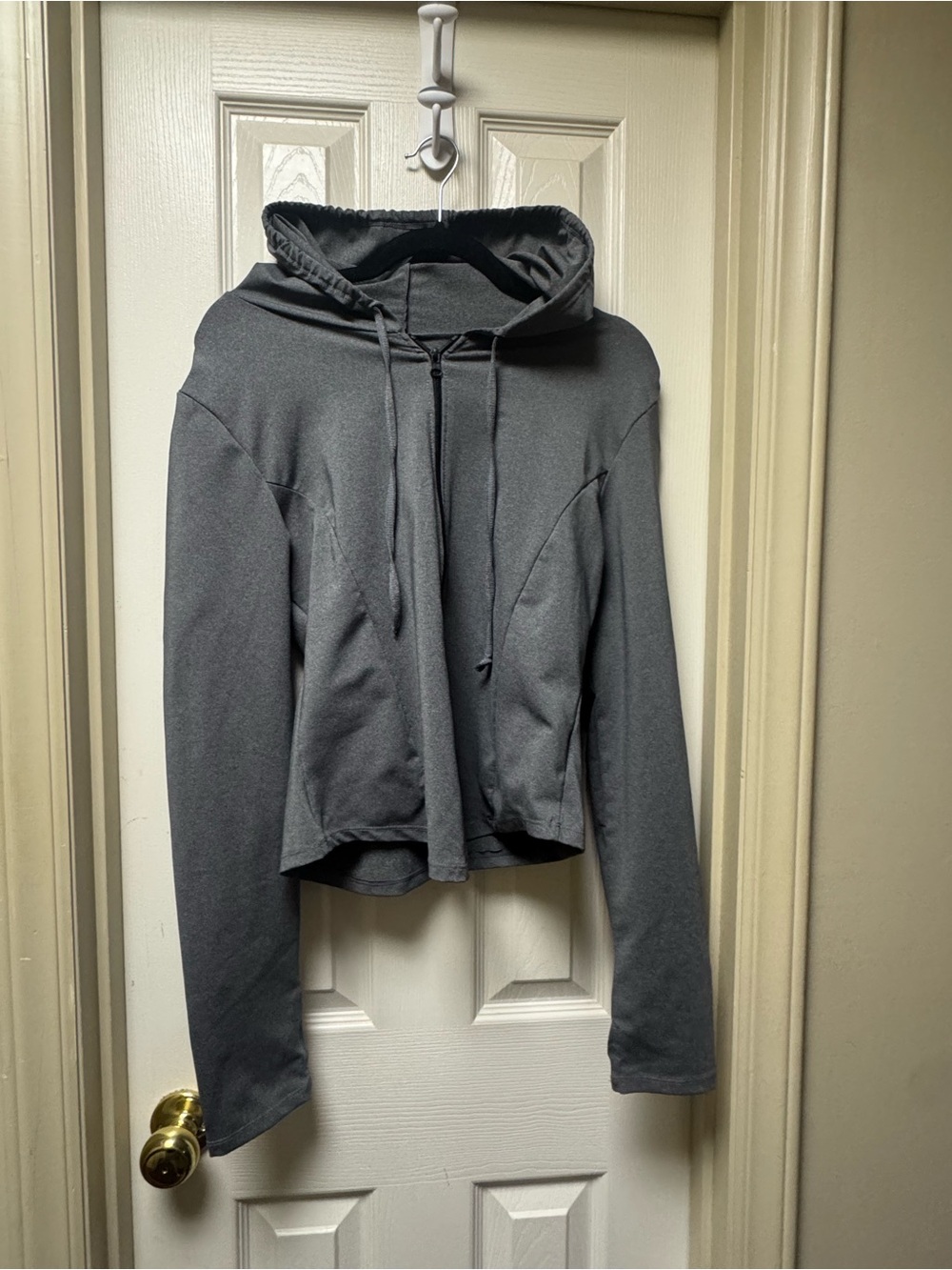 Gray Hooded Long Sleeve Drawstring Top Sz L